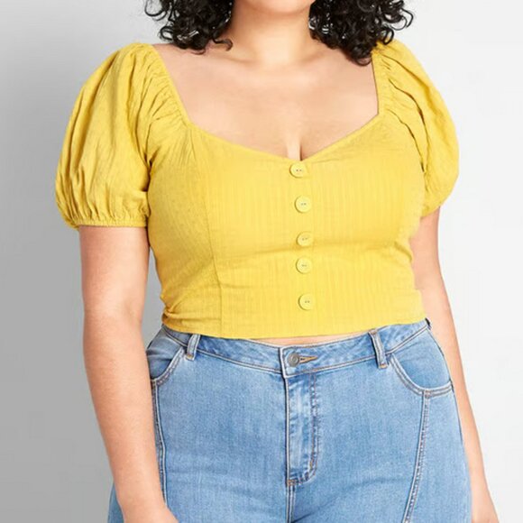 Modcloth Prairie Much So Puff Sleeve Top Yellow Medium - Picture 5 of 6
